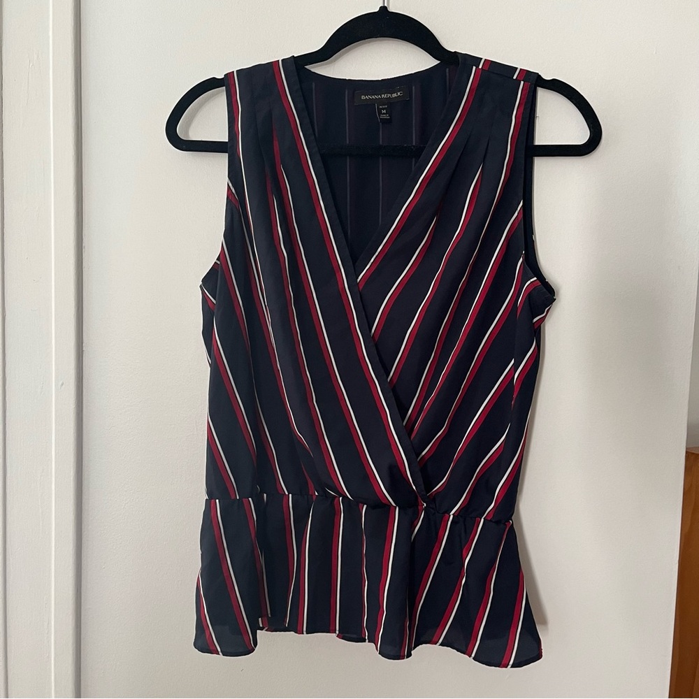 Banana Republic Striped Sleeveless Wrap Tank - Navy and Red